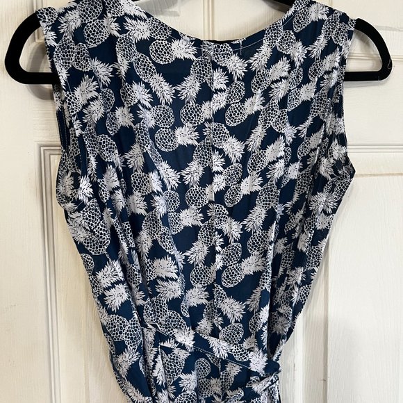 Navy Blue Pineapple Wrap Dress/Beach Coverup Fused Hawaii Honomu Style - Picture 3 of 7